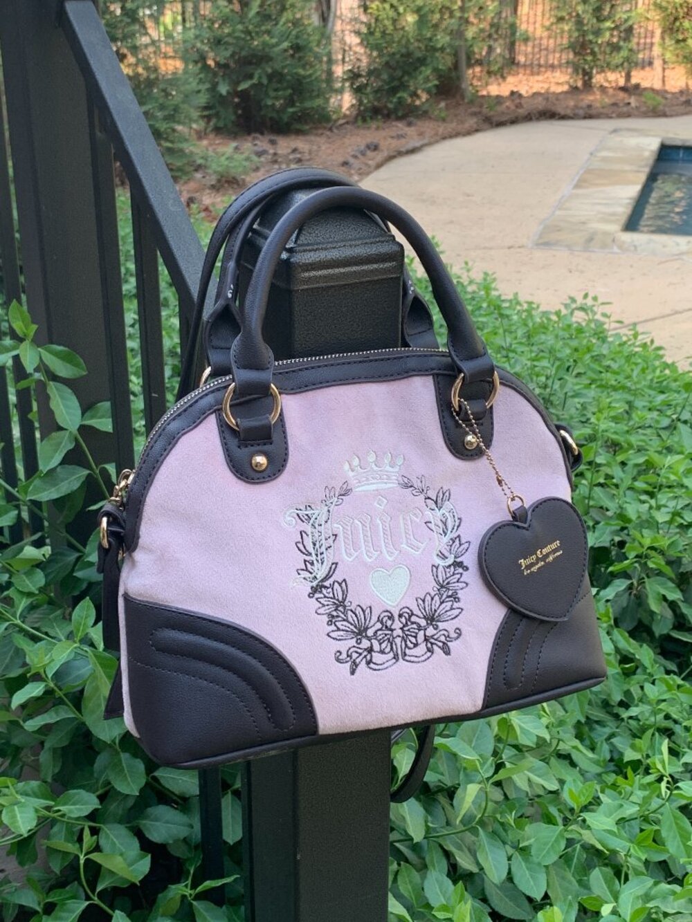 Juicy Couture Brushed Velvet and Faux Leather Handbag with Shoulder Strap